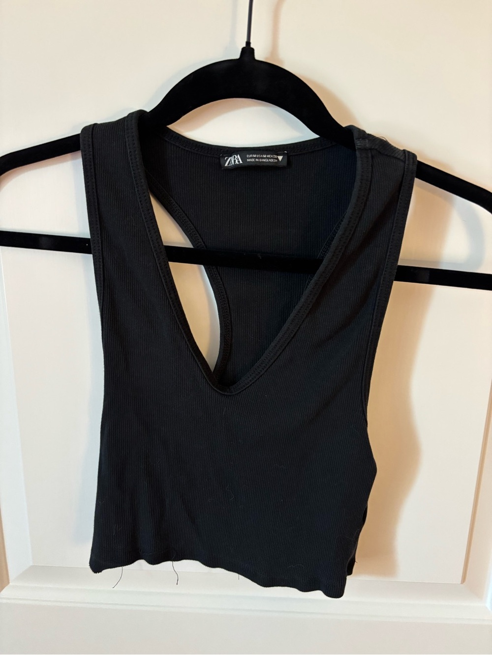 Zara Black Ribbed Deep V Crop Tank